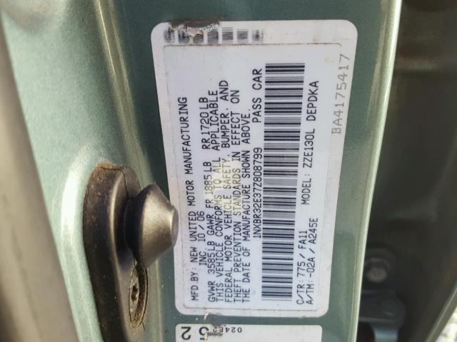 1NXBR32E37Z808799 - 2007 TOYOTA COROLLA CE GREEN photo 10