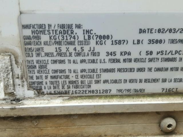 5HABE1622EN031287 - 2014 UTILITY TRAILER 白色 照片 10