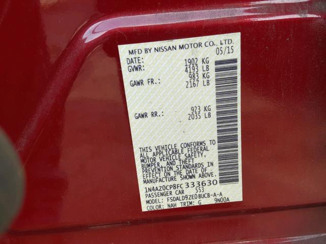 1N4AZ0CP8FC333630 - 2015 NISSAN LEAF S RED photo 10