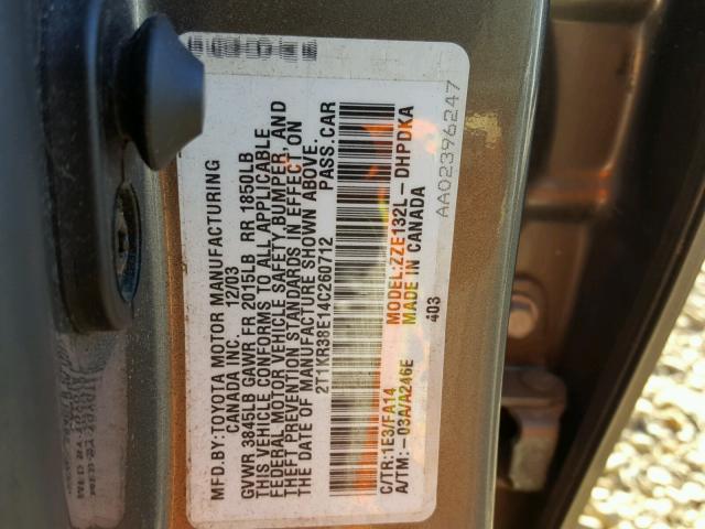 2T1KR38E14C260712 - 2004 TOYOTA COROLLA MA GRAY photo 10