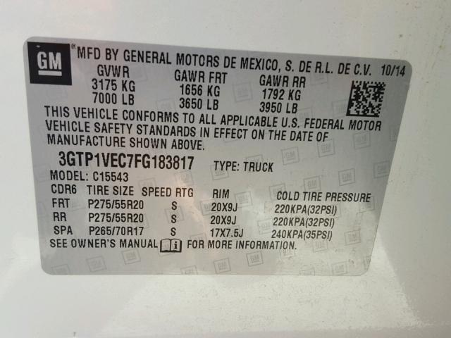 3GTP1VEC7FG183817 - 2015 GMC SIERRA C15 WHITE photo 10