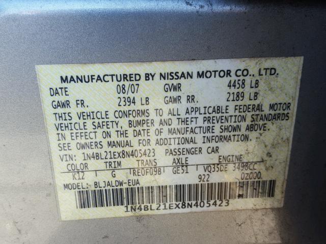 1N4BL21EX8N405423 - 2008 NISSAN ALTIMA 3.5 SILVER photo 10