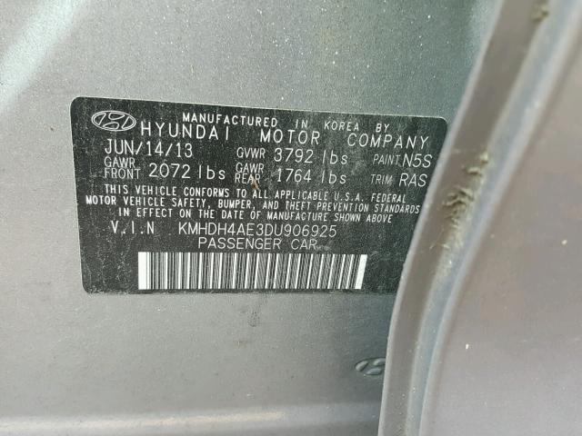 KMHDH4AE3DU906925 - 2013 HYUNDAI ELANTRA GL SILVER photo 10