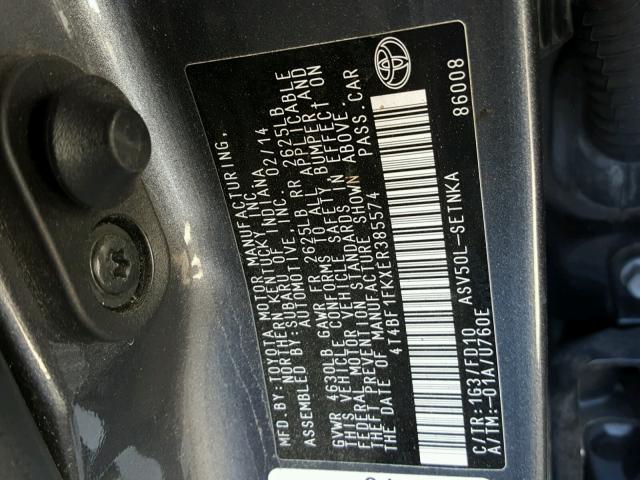4T4BF1FKXER385574 - 2014 TOYOTA CAMRY L 灰色 照片 10