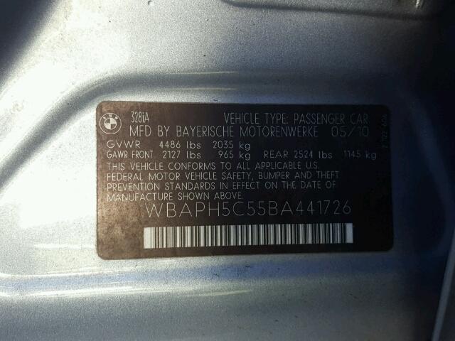 WBAPH5C55BA441726 - 2011 BMW 328 I SULE BLUE photo 10