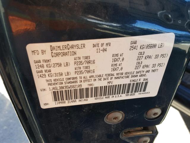 1J4GL38K95W582109 - 2005 JEEP LIBERTY RE GREEN photo 10