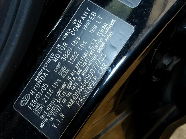 KMHDN46D85U077733 - 2005 HYUNDAI ELANTRA GL BLACK photo 10