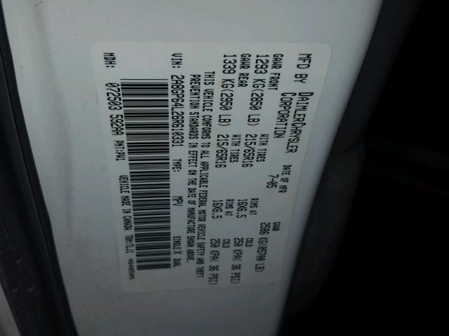 2A8GP64L26R610331 - 2006 CHRYSLER TOWN & COU WHITE photo 10