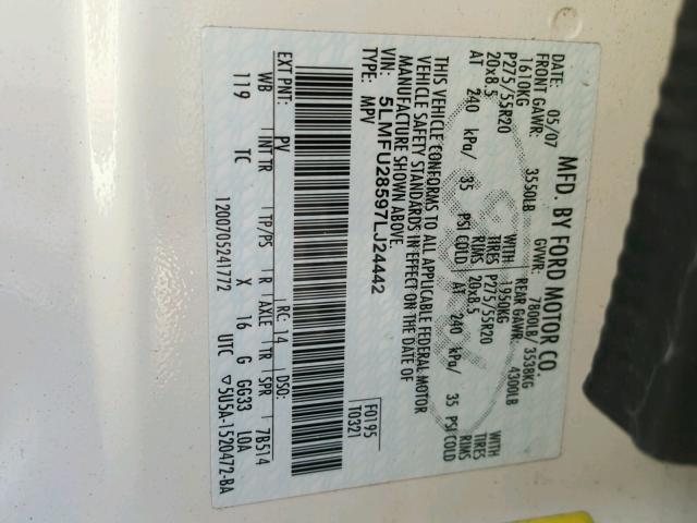 5LMFU28597LJ24442 - 2007 LINCOLN NAVIGATOR WHITE photo 10