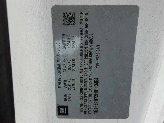 1G1FE1R72H0113454 - 2017 CHEVROLET CAMARO SS Blanco foto 10