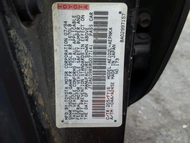 JT2AE09B5R0077141 - 1994 TOYOTA COROLLA LE BLACK photo 10