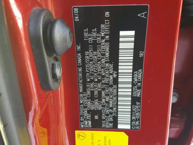 2T2HK31U39C108630 - 2009 LEXUS RX 350 RED photo 10