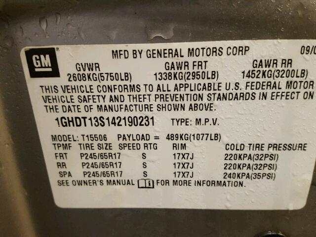 1GHDT13S142190231 - 2004 OLDSMOBILE BRAVADA SILVER photo 10