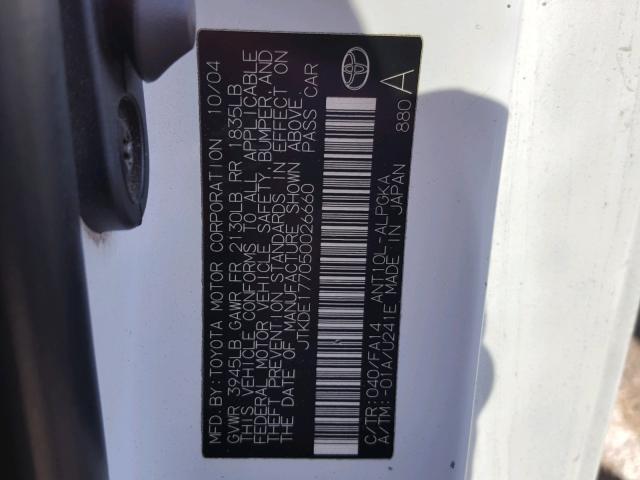 JTKDE177050026660 - 2005 TOYOTA SCION TC 白色 照片 10