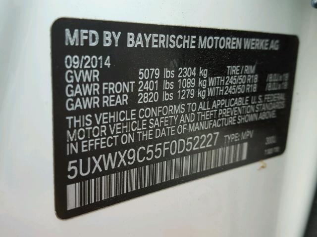 5UXWX9C55F0D52227 - 2015 BMW X3 XDRIVE2 WHITE photo 10