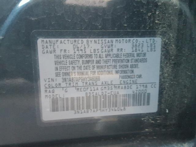 3N1AB7AP9HY346068 - 2017 NISSAN SENTRA S ლურჯი ფოტო 10