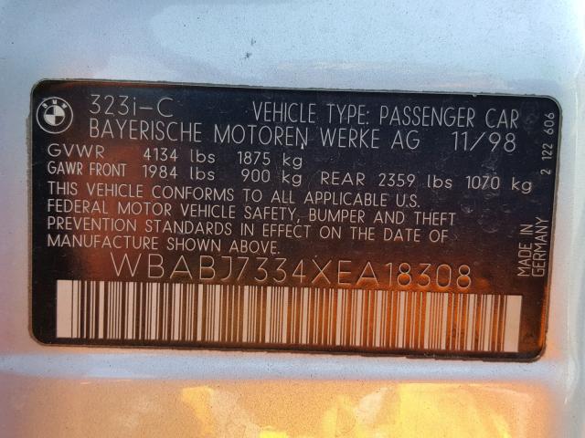 WBABJ7334XEA18308 - 1999 BMW 323 IC SILVER photo 10