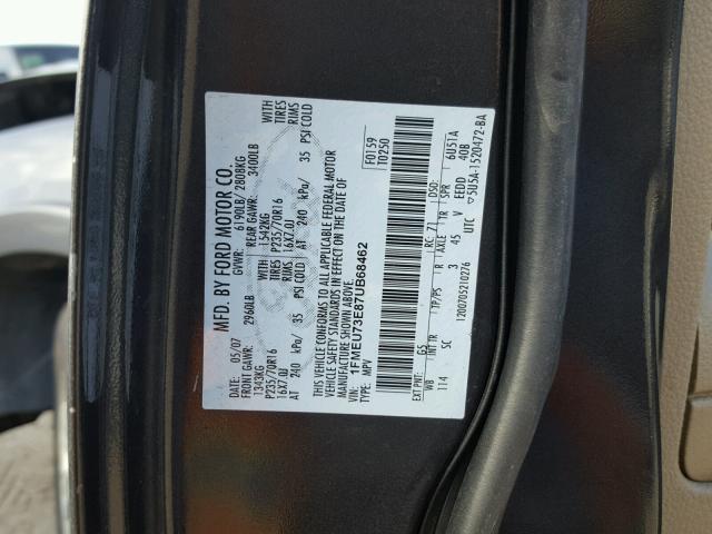 1FMEU73E87UB68462 - 2007 FORD EXPLORER X BLACK photo 10