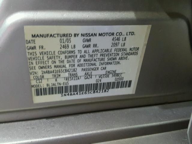 1N4BA41E65C842182 - 2005 NISSAN MAXIMA SE GOLD photo 10