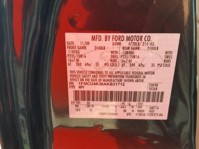 1FMCU4K36AKB31712 - 2010 FORD ESCAPE HYB CHARCOAL photo 10