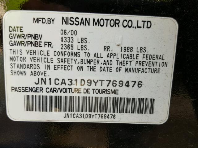 JN1CA31D9YT769476 - 2000 NISSAN MAXIMA GLE BLACK photo 10