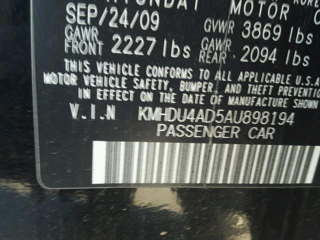 KMHDU4AD5AU898194 - 2010 HYUNDAI ELANTRA BL BLACK photo 10