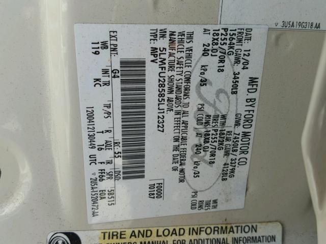 5LMFU28585LJ12327 - 2005 LINCOLN NAVIGATOR Kremowy zdjęcie 10