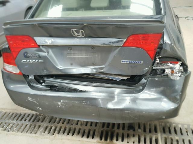 JHMFA36279S013846 - 2009 HONDA CIVIC HYBR GRAY photo 9