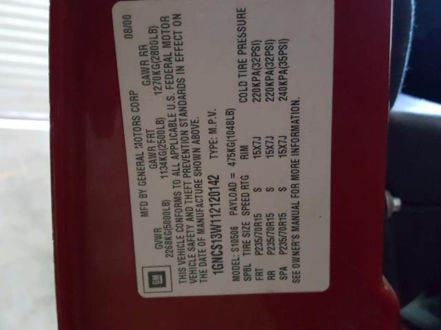 1GNCS13W112120142 - 2001 CHEVROLET BLAZER RED photo 10