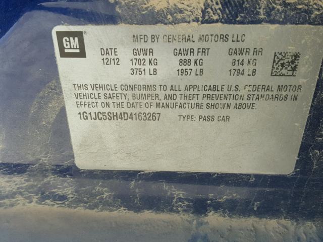 1G1JC5SH4D4163267 - 2013 CHEVROLET SONIC LT BLUE photo 10