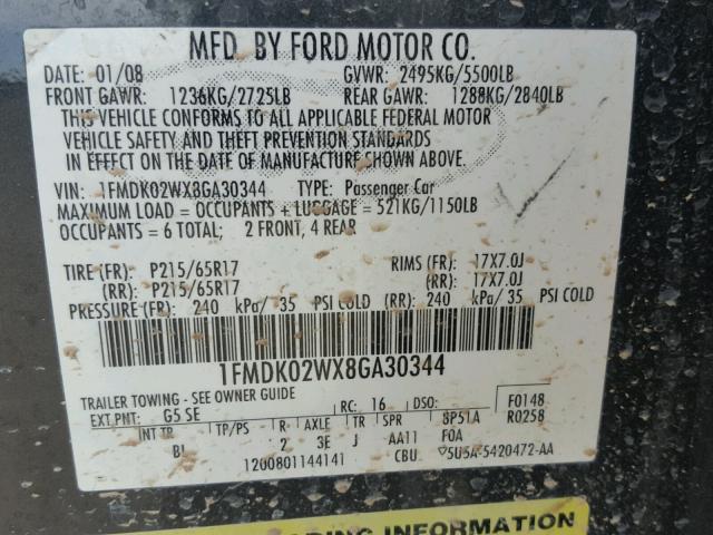 1FMDK02WX8GA30344 - 2008 FORD TAURUS X S CHARCOAL photo 10