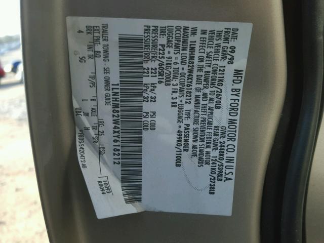 1LNHM82W4XY618212 - 1999 LINCOLN TOWN CAR S GOLD photo 10