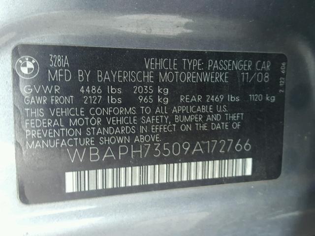 WBAPH73509A172766 - 2009 BMW 328 I GRAY photo 10