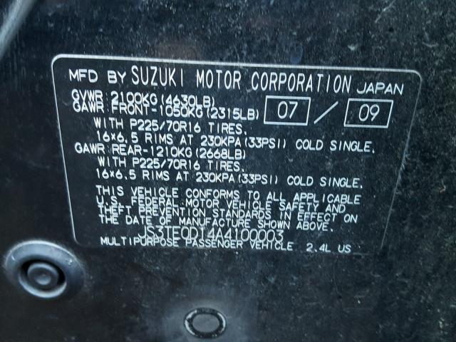 JS3TE0D14A4100003 - 2010 SUZUKI GRAND VITA BLACK photo 10