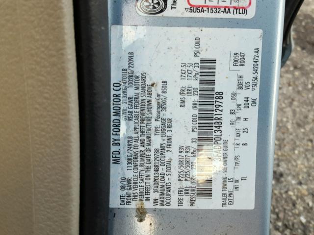 3FADP0L34BR129788 - 2011 FORD FUSION HYB BLUE photo 10