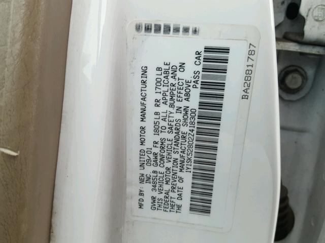 1Y1SK52802Z418300 - 2002 CHEVROLET GEO PRIZM 白色 照片 10