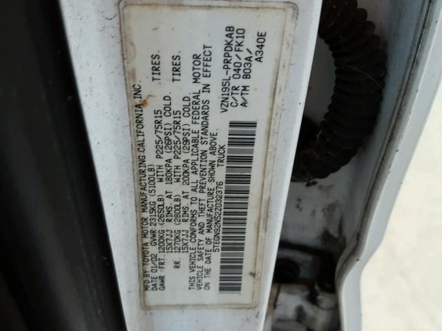 5TEGN92N52Z032376 - 2002 TOYOTA TACOMA DOU WHITE photo 10