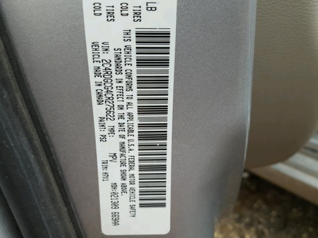 2C4RDGCG4CR275622 - 2012 DODGE GRAND CARA GRAY photo 10