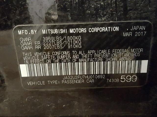 JA32U2FU7HU010692 - 2017 MITSUBISHI LANCER ES BLACK photo 10