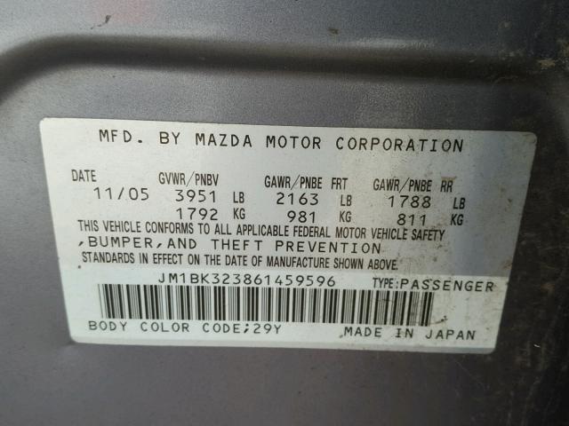 JM1BK323861459596 - 2006 MAZDA 3 S GRAY photo 10