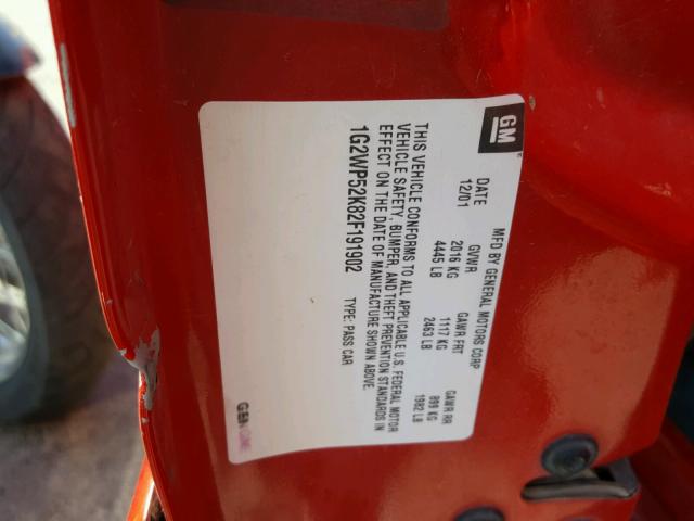 1G2WP52K82F191902 - 2002 PONTIAC GRAND PRIX 红色 照片 10