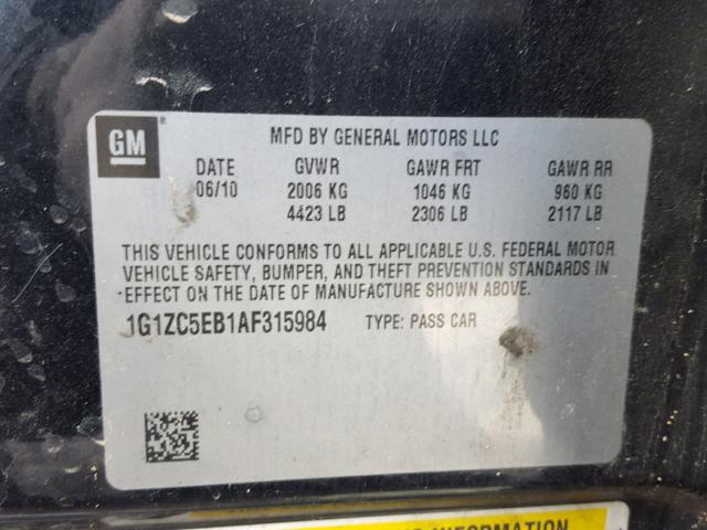 1G1ZC5EB1AF315984 - 2010 CHEVROLET MALIBU 1LT BLACK photo 10