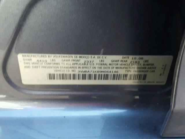3VWBA71K89M064146 - 2009 VOLKSWAGEN GLI ნაცრისფერი ფოტო 10