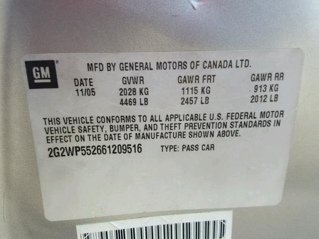2G2WP552661209516 - 2006 PONTIAC GRAND PRIX ნაცრისფერი ფოტო 10