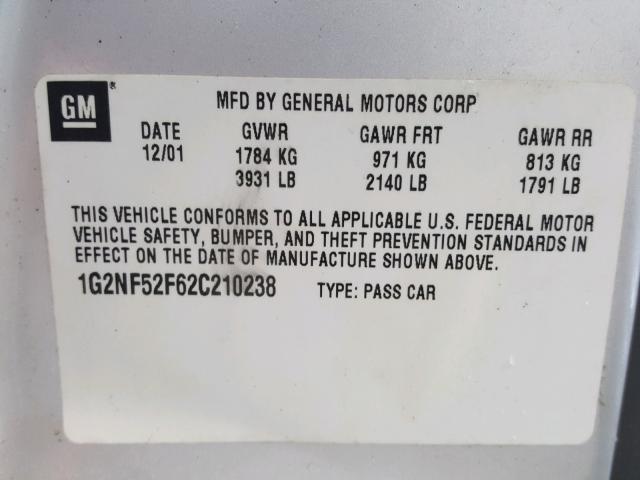 1G2NF52F62C210238 - 2002 PONTIAC GRAND AM S ნაცრისფერი ფოტო 10