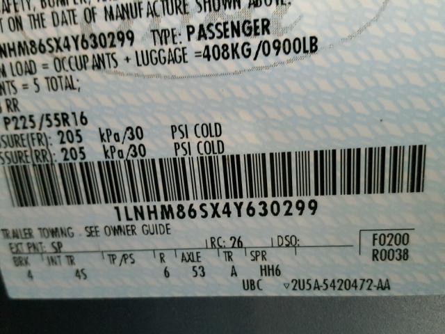 1LNHM86SX4Y630299 - 2004 LINCOLN LS 蓝色 照片 10