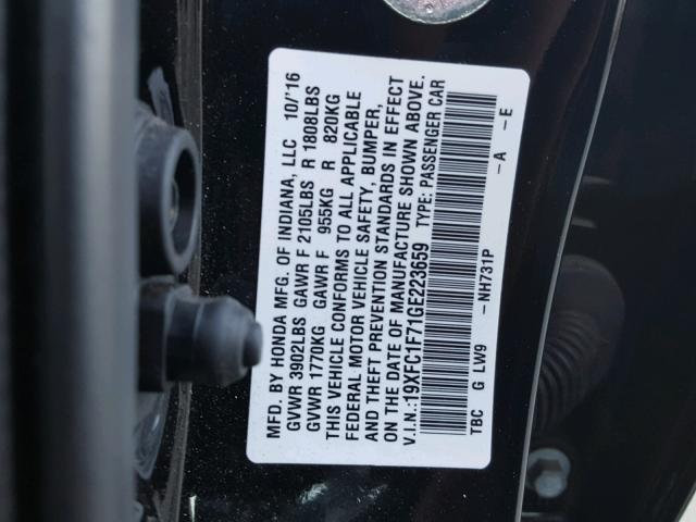 19XFC1F71GE223659 - 2016 HONDA CIVIC EXL 黑色 照片 10