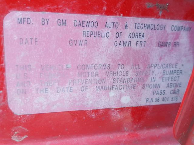 KL1TD56656B530351 - 2006 CHEVROLET AVEO BASE RED photo 10