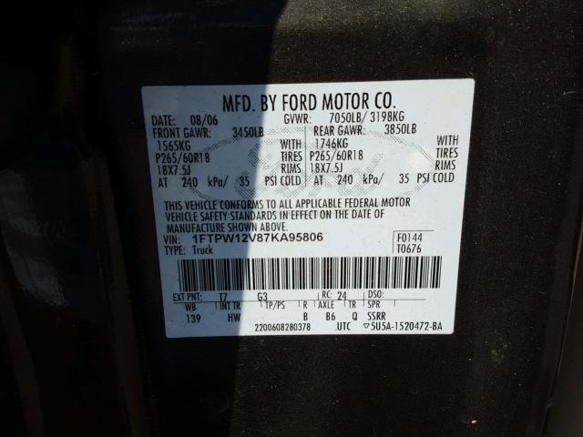 1FTPW12V87KA95806 - 2007 FORD F150 SUPER BLACK photo 10