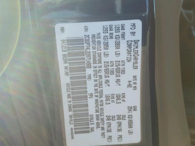 2C8GP74L22R714968 - 2002 CHRYSLER TOWN & COU BLUE photo 10